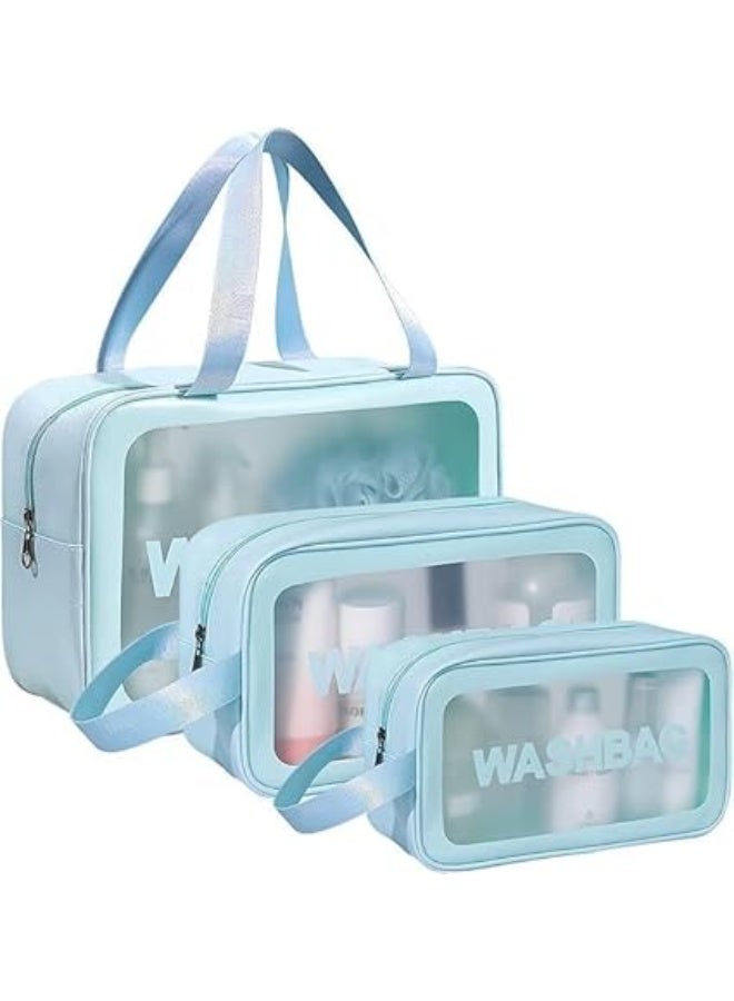 Clear Travel Makeup Bags - 3 Pieces - Light Blue - Image 1