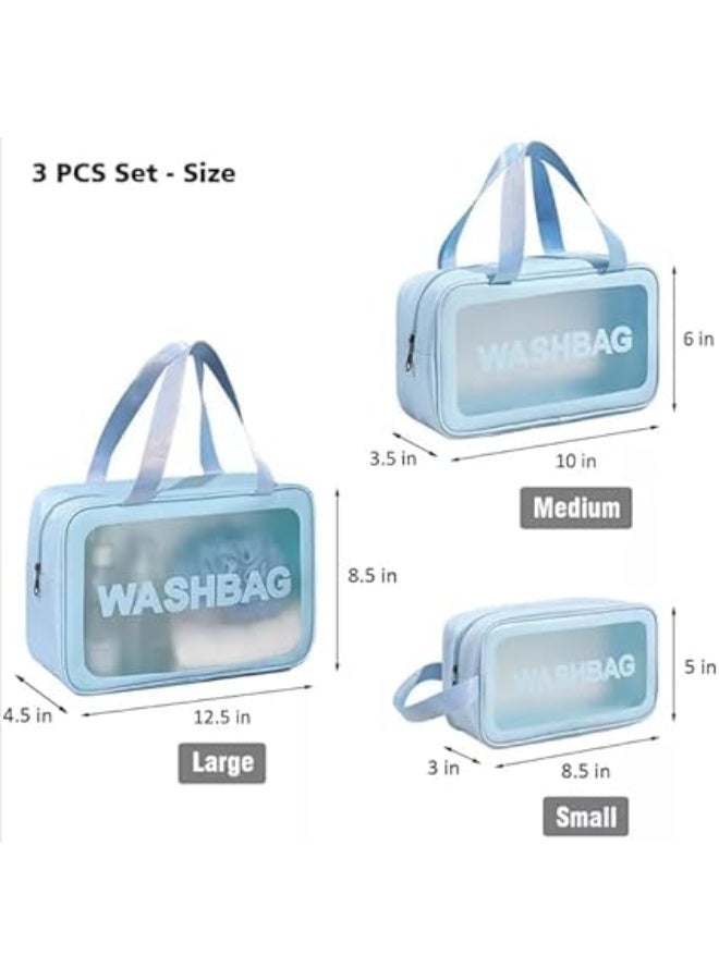 Clear Travel Makeup Bags - 3 Pieces - Light Blue - Image 2