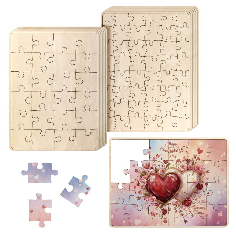 Seenelling 12 Pack Blank Wooden Puzzles to Draw on 88 x 118 Inch 48 Pieces and 24 Pieces Blank Wooden Puzzles for DIY Activities Arts and Crafts or Party Favors - Image 3