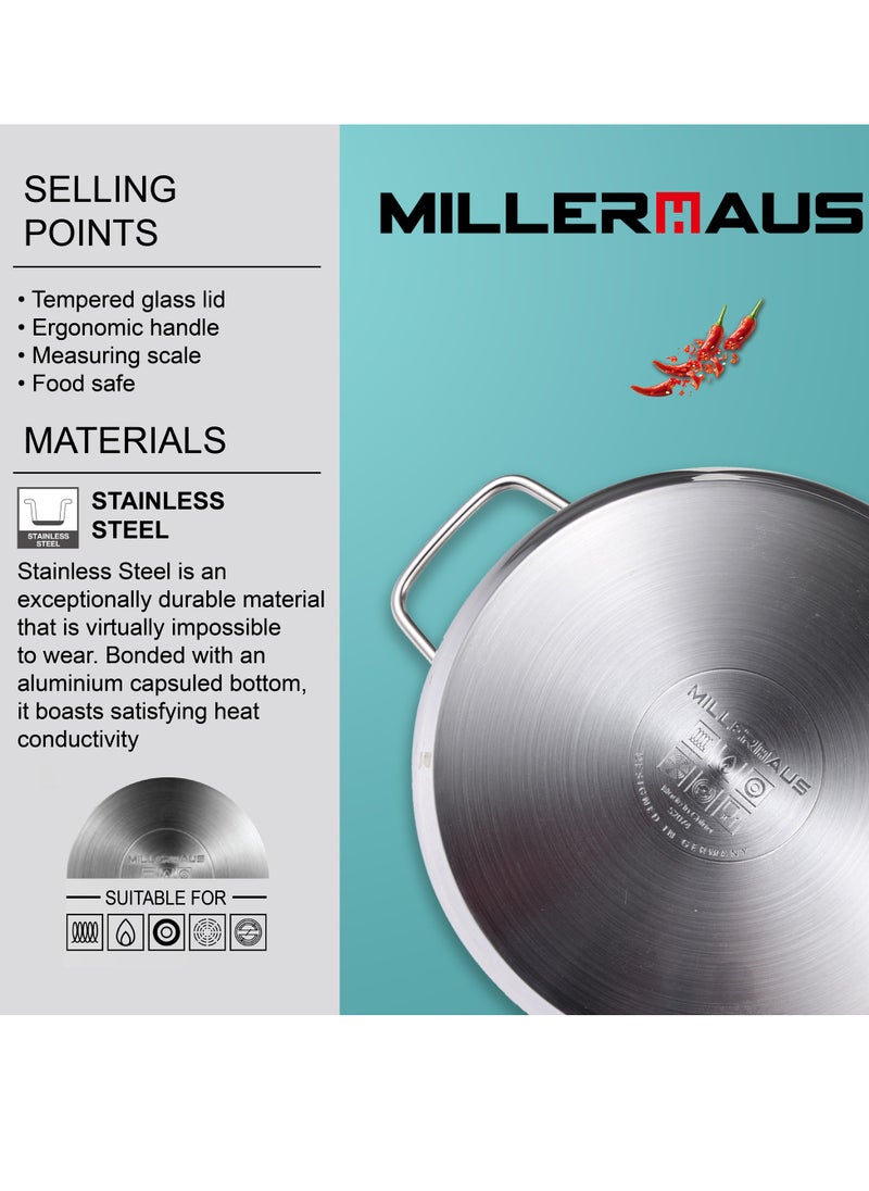MILLERHAUS Millerhaus Casserole Ø20X10Cm S/S Induction With Glass Lid, Casserole With Lid - Stainless Steel - Ø20X10Cm  - Induction - Shiny And Matt - Straight Shape - Measuring Scale - Welded Wire Handle And Knob , Exceptional Durability and Strength Stainless steel body with Glass Lid  - Image 5