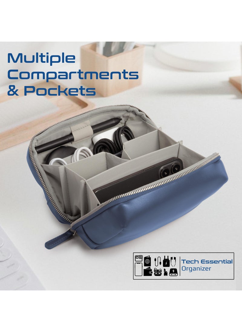PROMATE - Promate Mini Tech Organizer Pouch with Multiple Compartments, Durable Waterproof PU Material, Lightweight Compact Design, Modern Stylish Aesthetic for Efficient Storage of Accessories and Essentials – Velvena Blue - Image 1