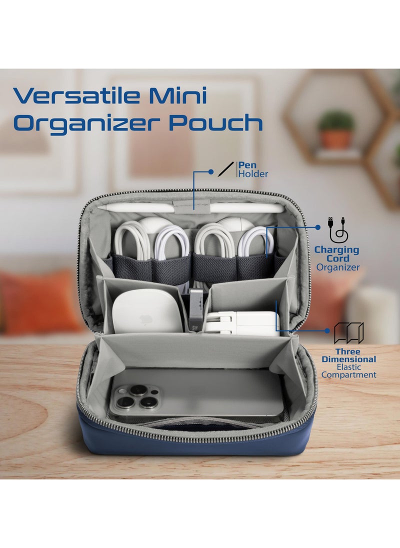 PROMATE - Promate Mini Tech Organizer Pouch with Multiple Compartments, Durable Waterproof PU Material, Lightweight Compact Design, Modern Stylish Aesthetic for Efficient Storage of Accessories and Essentials – Velvena Blue - Image 1