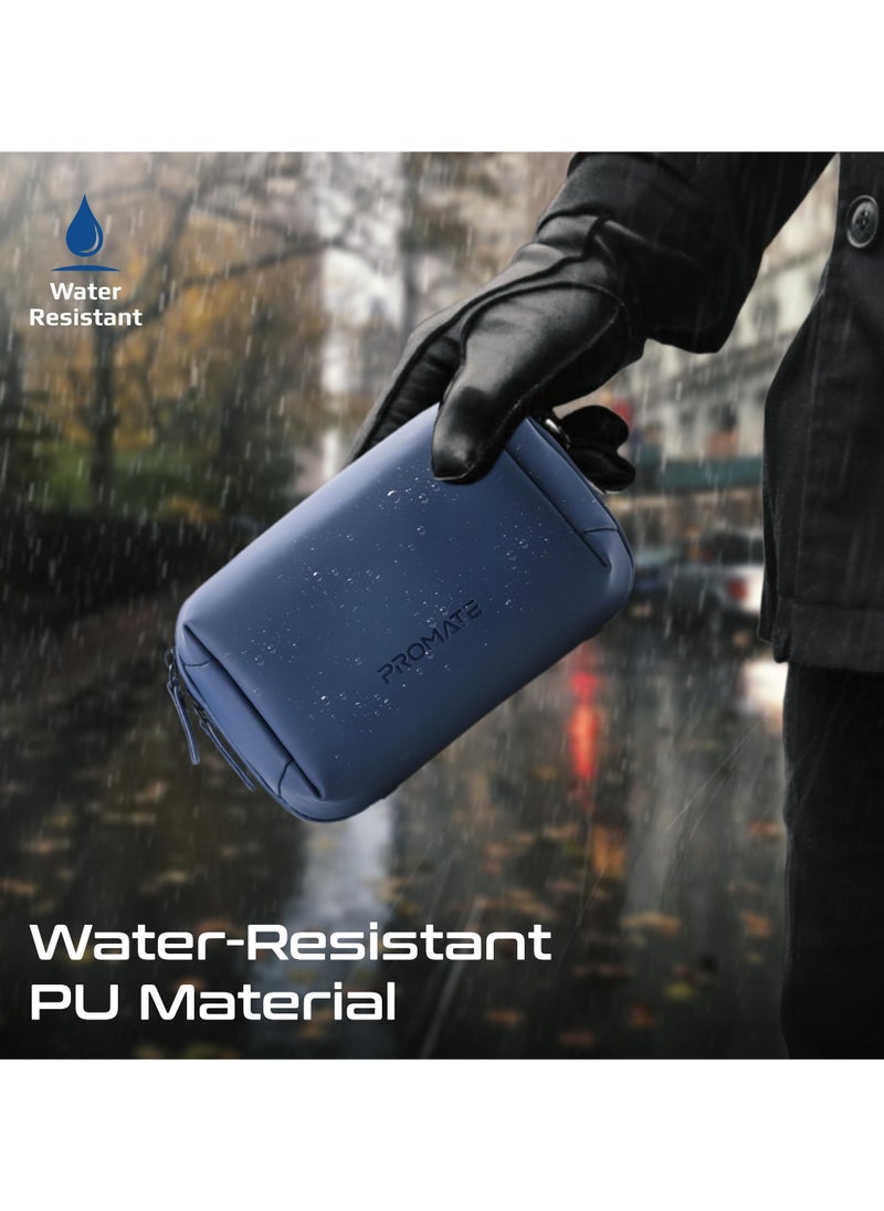 PROMATE - Promate Mini Tech Organizer Pouch with Multiple Compartments, Durable Waterproof PU Material, Lightweight Compact Design, Modern Stylish Aesthetic for Efficient Storage of Accessories and Essentials – Velvena Blue - Image 1