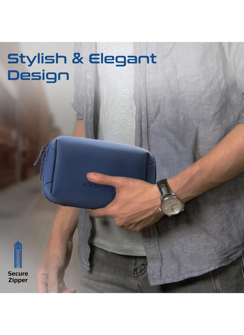 PROMATE - Promate Mini Tech Organizer Pouch with Multiple Compartments, Durable Waterproof PU Material, Lightweight Compact Design, Modern Stylish Aesthetic for Efficient Storage of Accessories and Essentials – Velvena Blue - Image 1