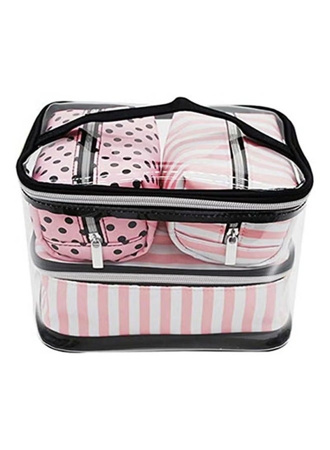 4-قطعة حقائب التجميل مجموعة واضحة / أسود / وردي - Image 1