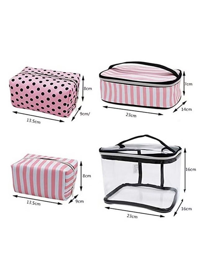 4-قطعة حقائب التجميل مجموعة واضحة / أسود / وردي - Image 2