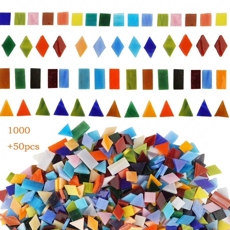 Lanyani Lanyani 1050 Pieces Mixed Shapes Glass Mosaic Tiles for Crafts Colorful Stained Glass Pieces for Mosaic Projects 