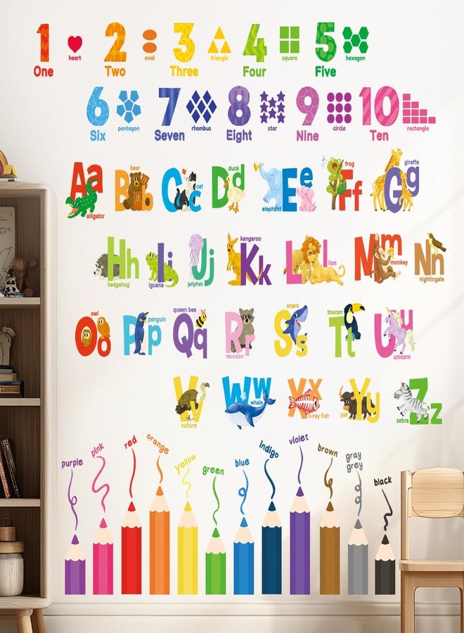 Decowall ملصقات حائط أرقام وحروف وأقلام تلوين DECOWALL SG3-2316 لصفوف الأطفال وغرف اللعب وفن غرفة اللعب وزينة قوس قزح ABC للأطفال الصغار وللرضع وللأولاد والبنات - Image 3