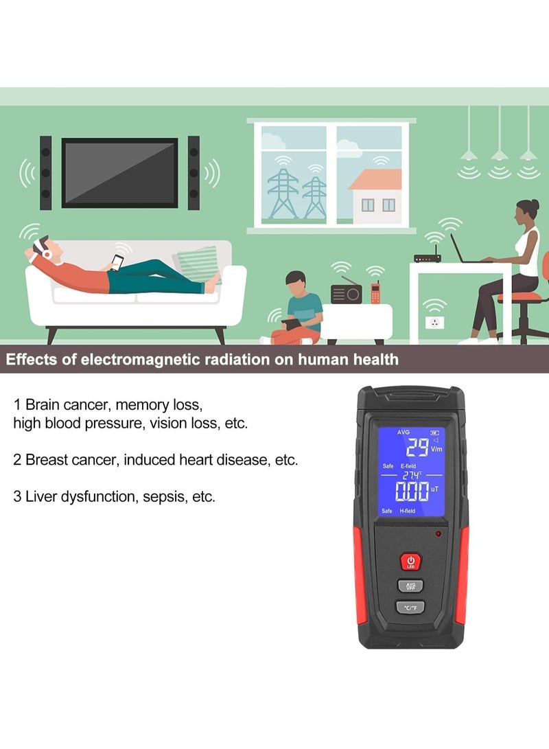 Portable EMF Meter for Home and Outdoor Use - Digital Radiation Detector with LED Light & Sound Alarm - Handheld Electric/Magnetic Field/Ghost Detector (Black) - 1999V/m, 0.01-99.99μT  - Image 5