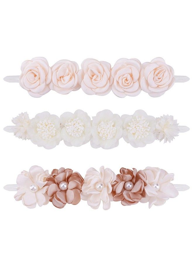 mligril 3Pcs Baby Girl Floral Headbands Setelastic Hair Band Crown Flower Wraps For Newborn Infant Toddler (3 Off White) - Image 1