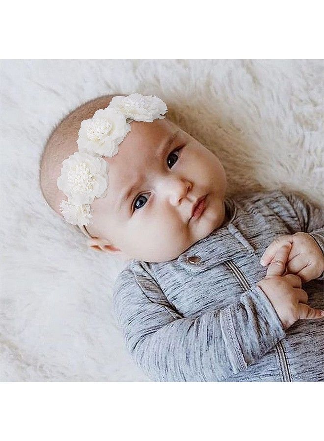 mligril 3Pcs Baby Girl Floral Headbands Setelastic Hair Band Crown Flower Wraps For Newborn Infant Toddler (3 Off White) - Image 4