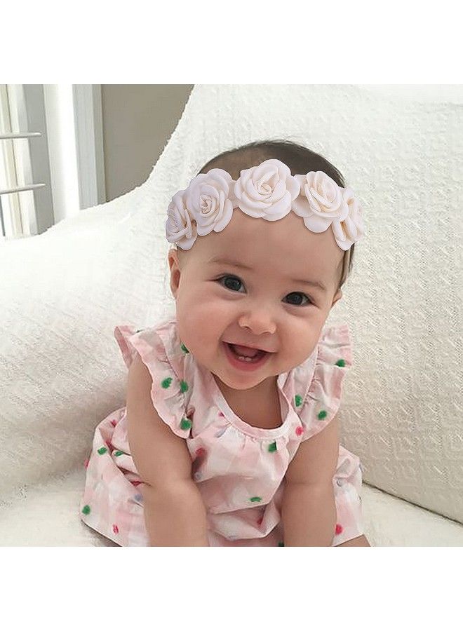 mligril 3Pcs Baby Girl Floral Headbands Setelastic Hair Band Crown Flower Wraps For Newborn Infant Toddler (3 Off White) - Image 5