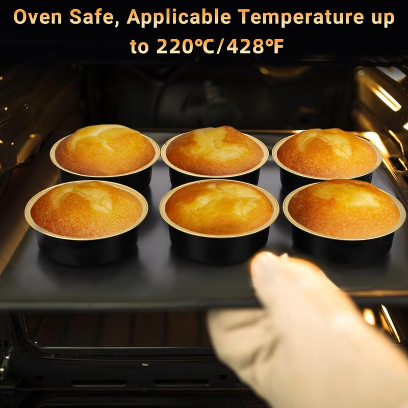 Beasea Disposable Ramekins with Lids, 100 Pack 8.8oz 260ml 4 Inch Round Aluminum Foil Cups Disposable Cupcake Pudding Mini Baking Cups for Party - Black Gold - Image 3