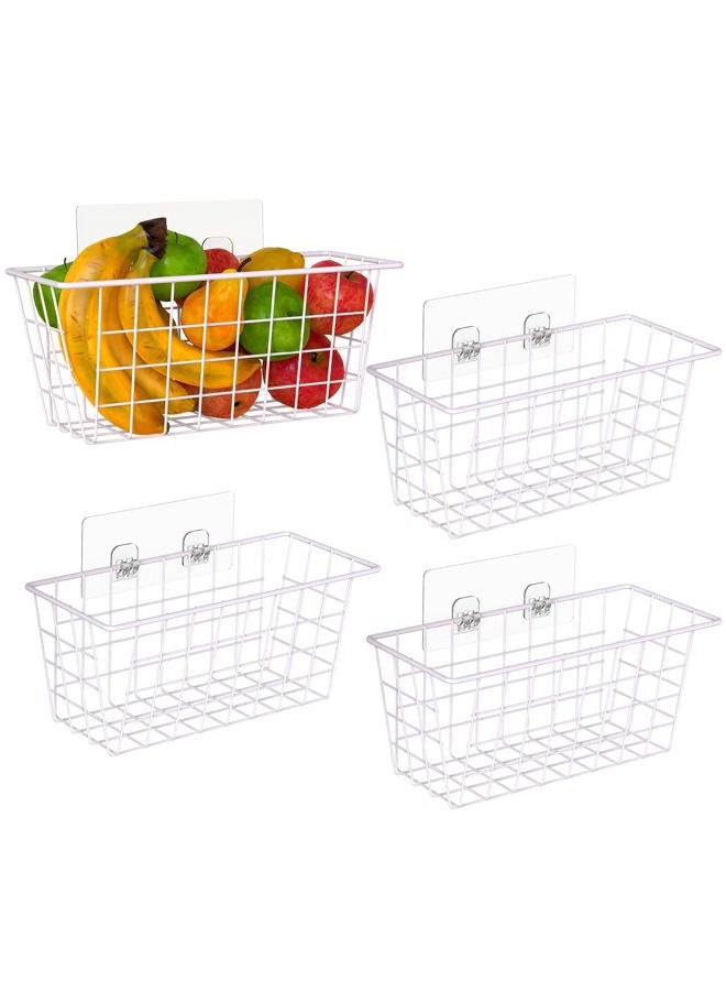 Deertaip Adhesive Basket Wall Wire Basket Over the Cabinet Door Organizer No Drilling Mounted 4 Pack, White - Image 1