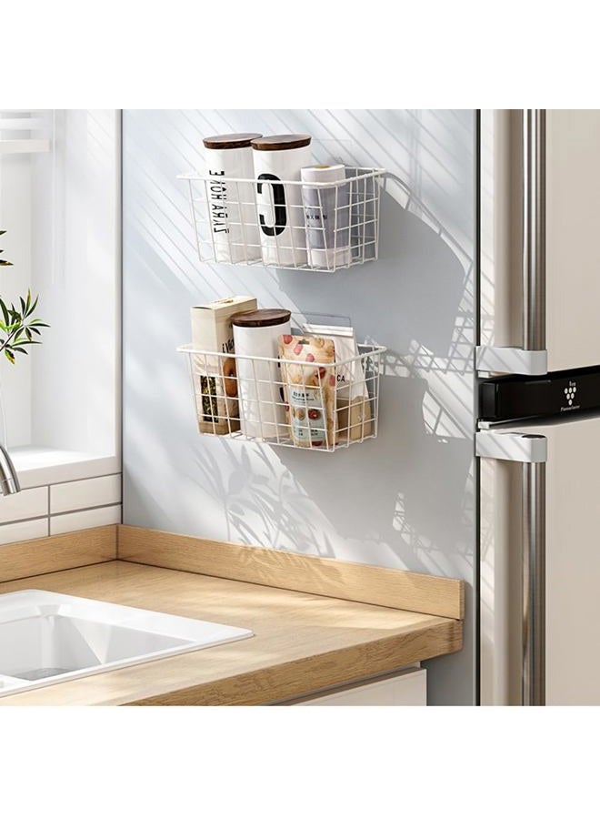 Deertaip Adhesive Basket Wall Wire Basket Over the Cabinet Door Organizer No Drilling Mounted 4 Pack, White - Image 4