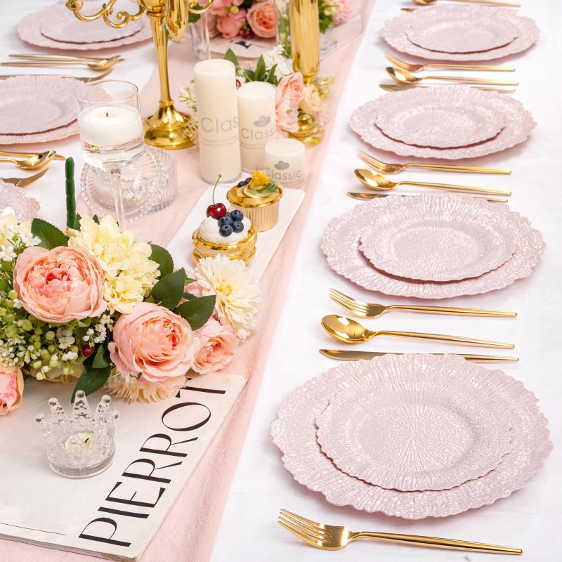 SUT 60PCS Pink Plastic Plates, Pink Disposable Plates include 10 inch Pink Dinner Plates and 7 inch Pink Dessert Plates, Plates Disposable Heavy Duty. Plastic Plates For Party/Birthday - Image 5