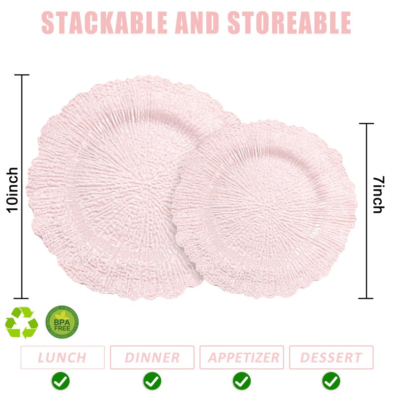 SUT 60PCS Pink Plastic Plates, Pink Disposable Plates include 10 inch Pink Dinner Plates and 7 inch Pink Dessert Plates, Plates Disposable Heavy Duty. Plastic Plates For Party/Birthday - Image 2