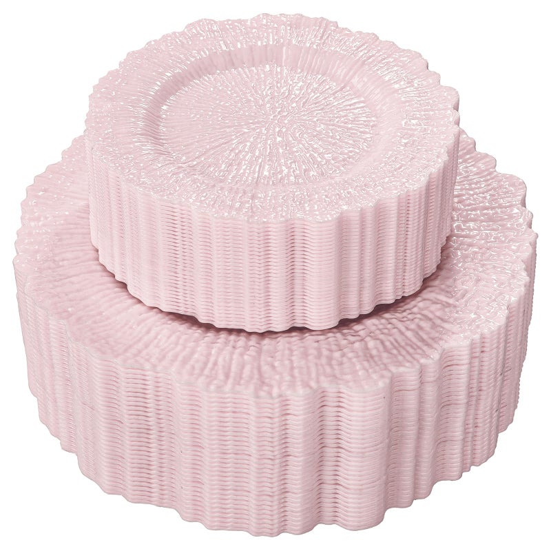 SUT 60PCS Pink Plastic Plates, Pink Disposable Plates include 10 inch Pink Dinner Plates and 7 inch Pink Dessert Plates, Plates Disposable Heavy Duty. Plastic Plates For Party/Birthday - Image 1