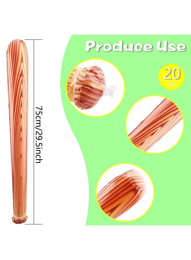 Sonarun 20 Pack 31.5 Inch Inflatable Baseball Bat Blow up Baseball Bat Wood Grain Pattern Baseball Bat Inflates for Carnival Birthday Pool Summer Beach Baseball Theme Party Favors - Image 2