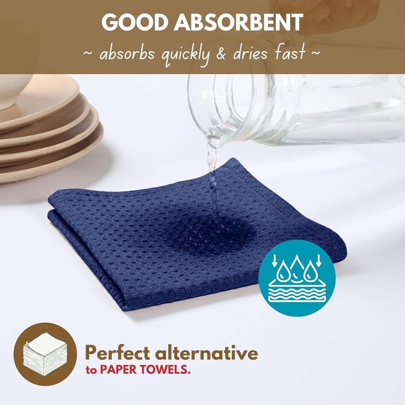 Native Fab Waffle Dishcloths 12 Pack  100 Cotton Ultra Absorbent Dish Cloths for Kitchen Cleaning Drying and Cooking  Soft and Durable Towels for Everyday Use 12x12 inch  Ink Blue - Image 5