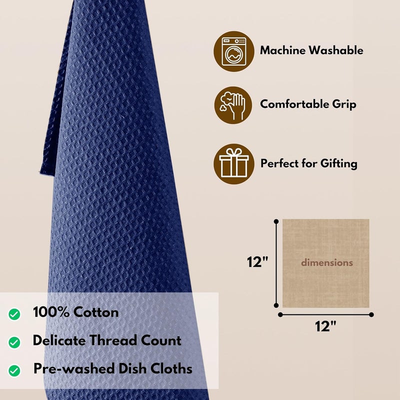 Native Fab Waffle Dishcloths 12 Pack  100 Cotton Ultra Absorbent Dish Cloths for Kitchen Cleaning Drying and Cooking  Soft and Durable Towels for Everyday Use 12x12 inch  Ink Blue - Image 4