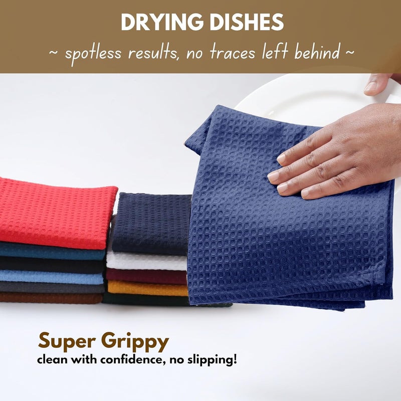 Native Fab Waffle Dishcloths 12 Pack  100 Cotton Ultra Absorbent Dish Cloths for Kitchen Cleaning Drying and Cooking  Soft and Durable Towels for Everyday Use 12x12 inch  Ink Blue - Image 3