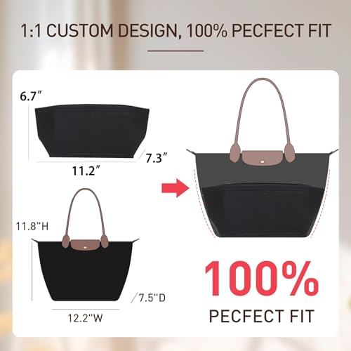 Doxo Felt Purse Organizer Insert Compatible with Longchamp Lepliage Large and More, Felt Bag Liner Keeps Tote Handbags Shaped & Neat (Black,Large) - Image 5