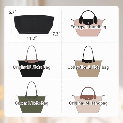 Doxo Felt Purse Organizer Insert Compatible with Longchamp Lepliage Large and More, Felt Bag Liner Keeps Tote Handbags Shaped & Neat (Black,Large) - Image 2