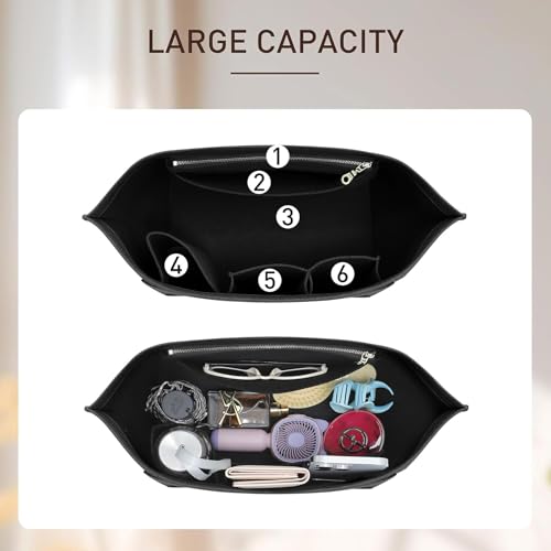 Doxo Felt Purse Organizer Insert Compatible with Longchamp Lepliage Large and More, Felt Bag Liner Keeps Tote Handbags Shaped & Neat (Black,Large) - Image 3