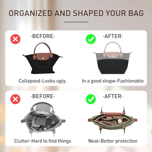 Doxo Felt Purse Organizer Insert Compatible with Longchamp Lepliage Large and More, Felt Bag Liner Keeps Tote Handbags Shaped & Neat (Black,Large) - Image 4