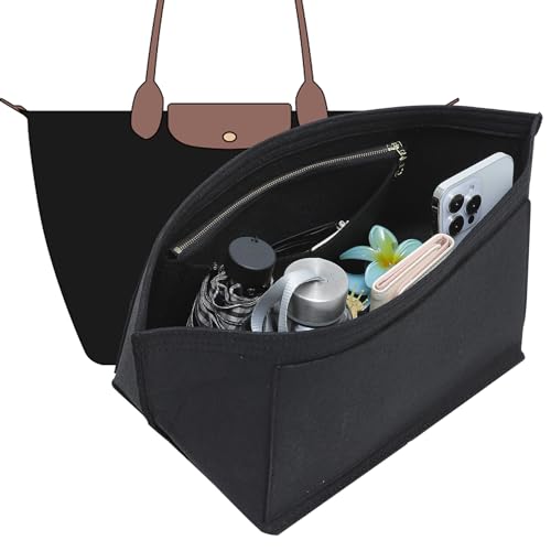 Doxo Felt Purse Organizer Insert Compatible with Longchamp Lepliage Large and More, Felt Bag Liner Keeps Tote Handbags Shaped & Neat (Black,Large) - Image 1