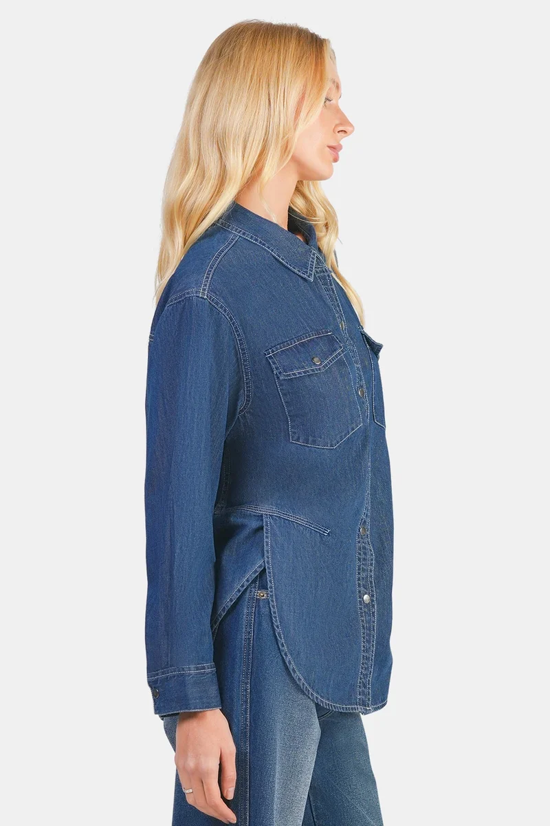 Virgio  Solid Cotton Denim Oversizedshirt for Women for Women | Best Price UAE