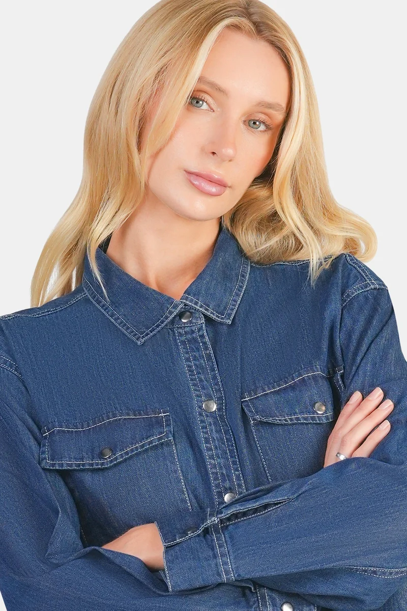 Virgio  Solid Cotton Denim Oversizedshirt for Women for Women | Best Price UAE