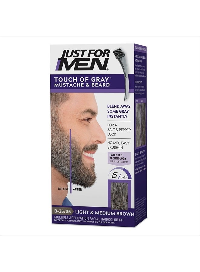 Just For Men Touch of Gray Mustache & Beard, Beard Coloring for Gray Hair with Brush Included for Easy Application, Great for a Salt and Pepper Look - Light & Medium Brown, B-25/35 - Image 1
