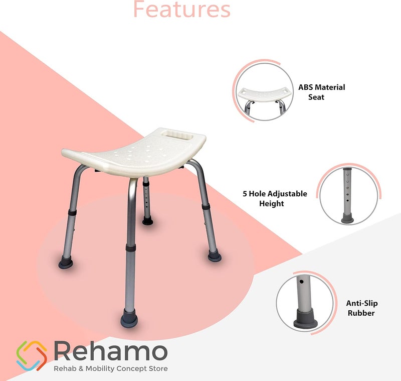 Rehamo Shower Chair Stool, Bathroom Stool for Elderly & Disabled, Medical Bath Stool for Seniors with Comfortable Shower Seat, Patient & Hospital Bathroom Chairs or Bath Chairs for Handicap & Adults - Image 2