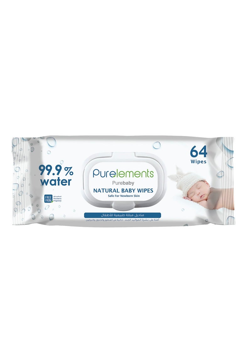 Pure Elements Purelements - Natural 99.9% Water Wipes - 64pcs - Image 1