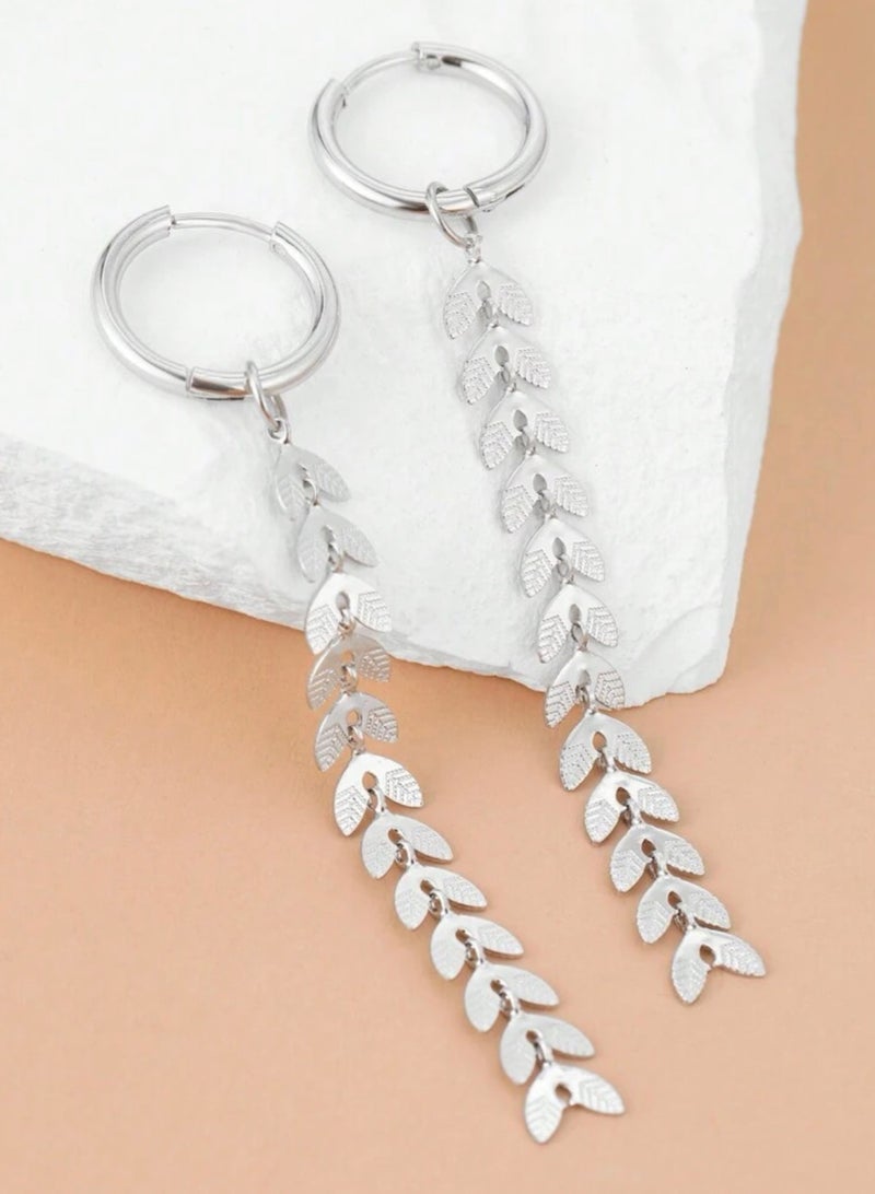 Casual collection Elegant Stainless Steel Silver Plated Drop Earrings For Women - Image 4