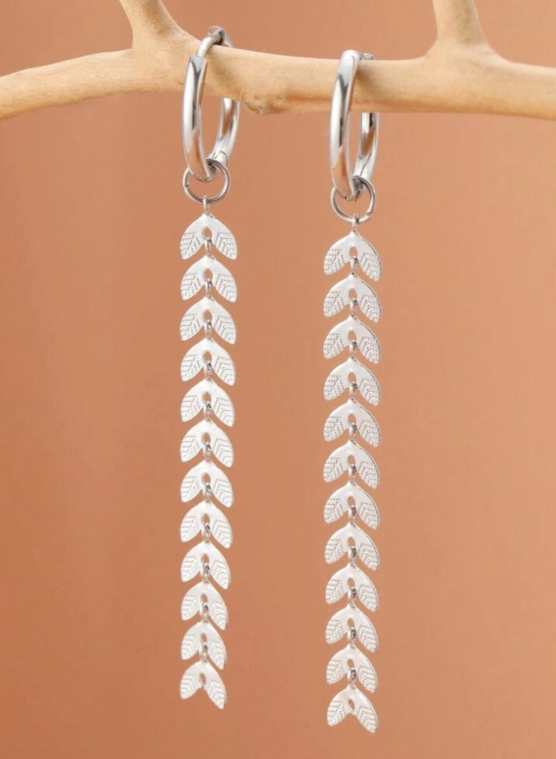 Casual collection Elegant Stainless Steel Silver Plated Drop Earrings For Women - Image 3