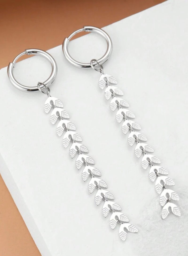 Casual collection Elegant Stainless Steel Silver Plated Drop Earrings For Women - Image 5