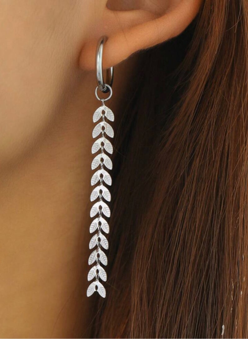 Casual collection Elegant Stainless Steel Silver Plated Drop Earrings For Women - Image 1