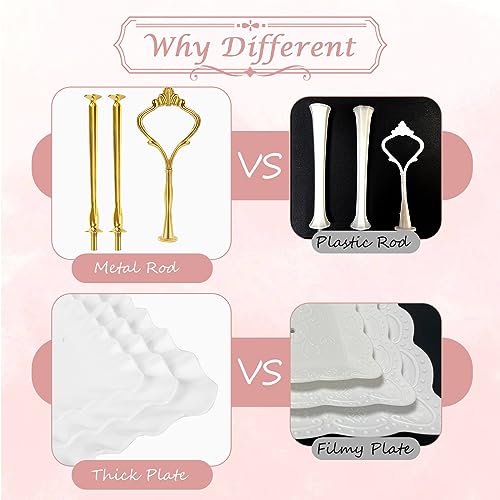 PinCute 5 Pcs Dessert Table Display Set - 2 X Cupcake Stand Holder/Cup Cake Tier Tower & 3 X Serving Tray Combo for Tea Party, Birthday, Baby Shower (Wave Square) - Image 2