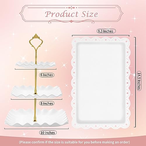 PinCute 5 Pcs Dessert Table Display Set - 2 X Cupcake Stand Holder/Cup Cake Tier Tower & 3 X Serving Tray Combo for Tea Party, Birthday, Baby Shower (Wave Square) - Image 3