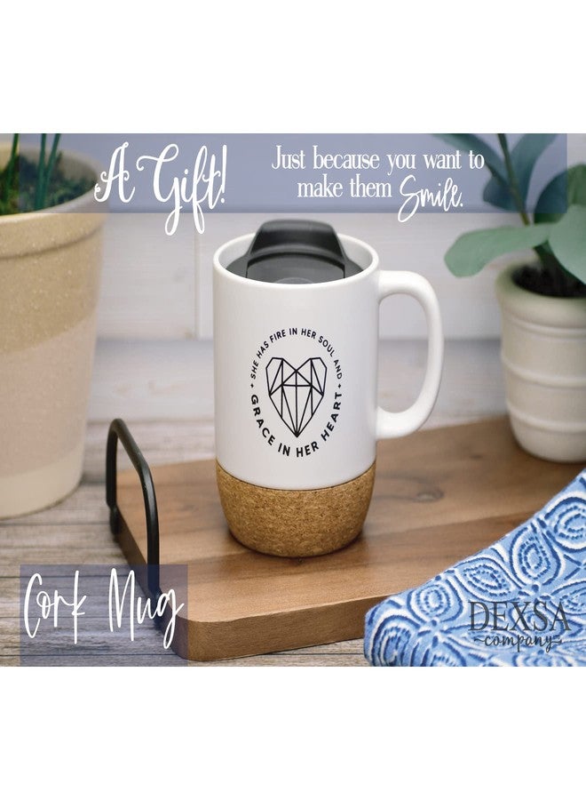Dexsa Ceramic Designer Coffee Mug | She has fire in her soul and grace in her heart | Holds 14 ounces | Cork Bottom with Lid | Great for Coffee, Tea, Soups, Hot Chocolate - Image 3