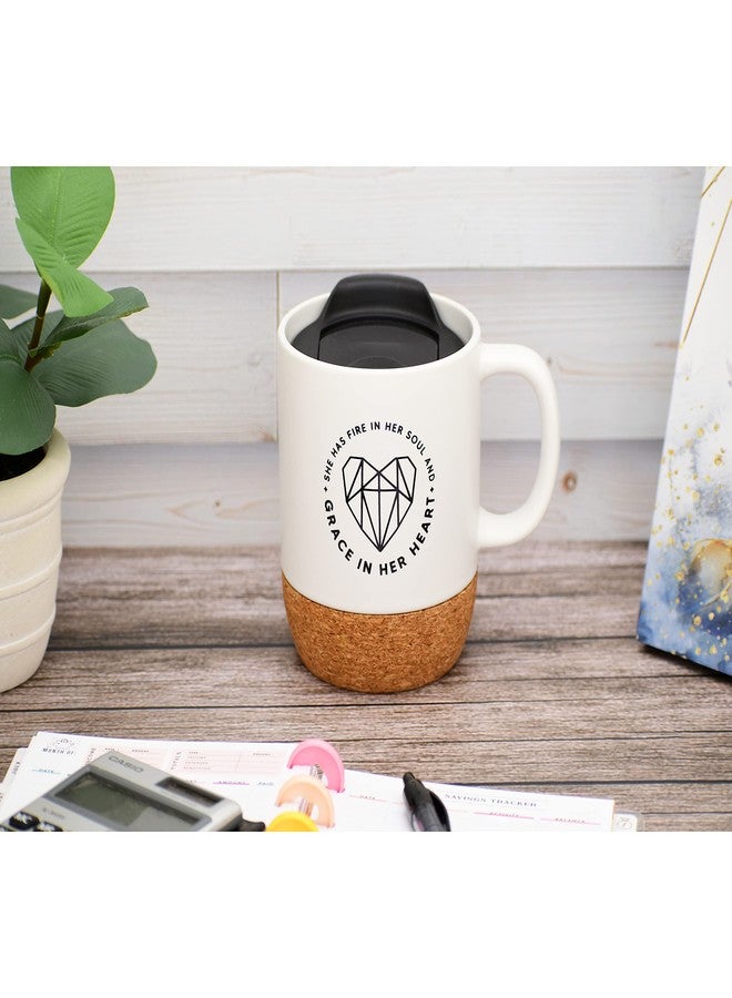 Dexsa Ceramic Designer Coffee Mug | She has fire in her soul and grace in her heart | Holds 14 ounces | Cork Bottom with Lid | Great for Coffee, Tea, Soups, Hot Chocolate - Image 2