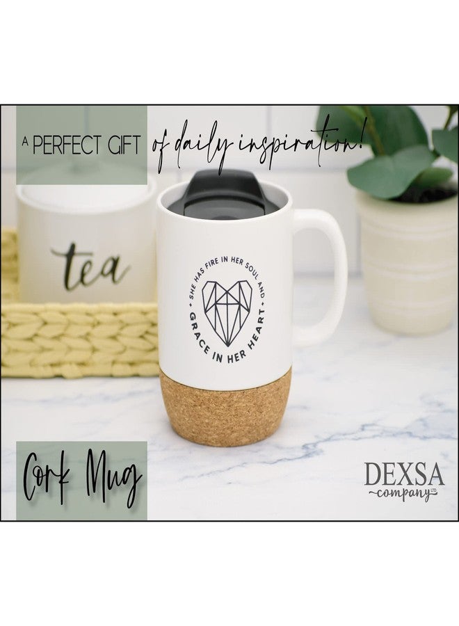 Dexsa Ceramic Designer Coffee Mug | She has fire in her soul and grace in her heart | Holds 14 ounces | Cork Bottom with Lid | Great for Coffee, Tea, Soups, Hot Chocolate - Image 4