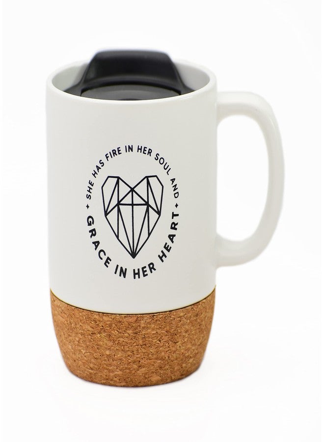 Dexsa Ceramic Designer Coffee Mug | She has fire in her soul and grace in her heart | Holds 14 ounces | Cork Bottom with Lid | Great for Coffee, Tea, Soups, Hot Chocolate - Image 1