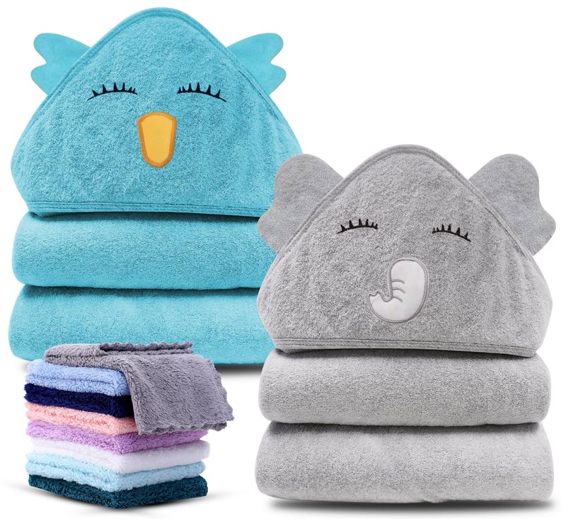 Cute Castle 2 Pack Hooded Baby Towel Rayon Made from Bamboo with 8 Washcloths Soft Bath Towel for Bathtub for Babie Newborn Infant Natural Baby Stuff Towel Duck and Rabbit