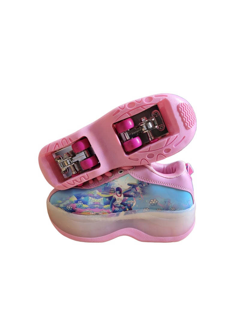 Professional and adjustable pink four wheel skating shoes for kids available in different sizes - Image 1