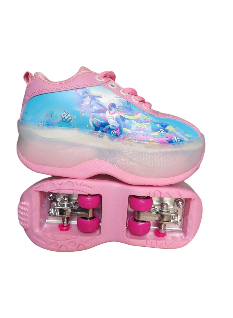Professional and adjustable pink four wheel skating shoes for kids available in different sizes - Image 4