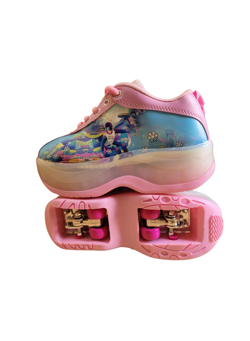 Professional and adjustable pink four wheel skating shoes for kids available in different sizes - Image 2